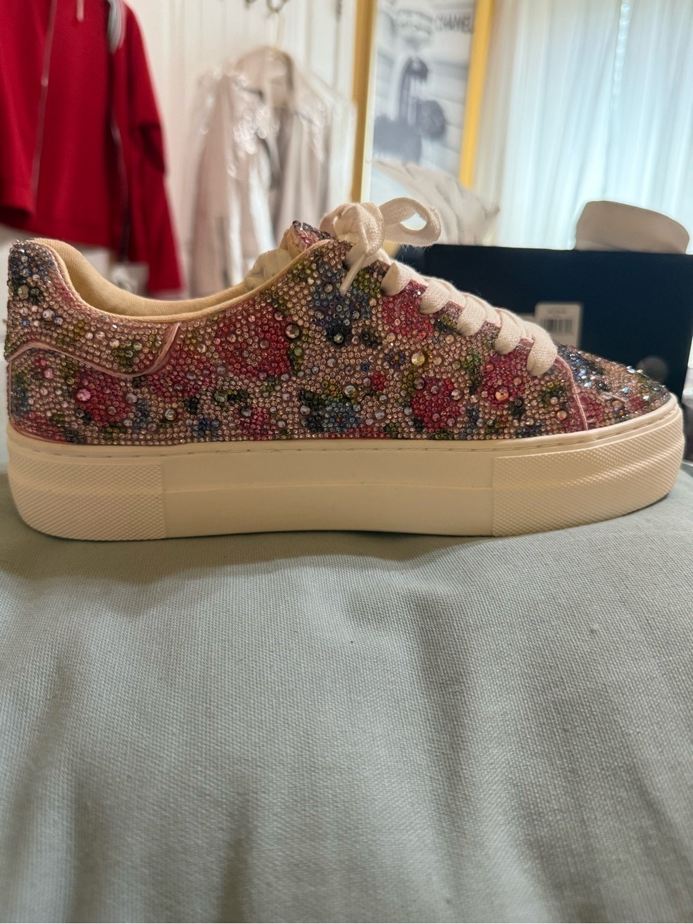 Betsey Johnson Pink Multicolor Crystal Embellished Bag Sneakers - Picture 8 of 13